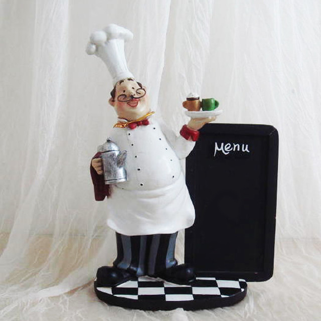 Fat Chef Kitchen Chalk Board Table Top Art Statue Bistro Cooking