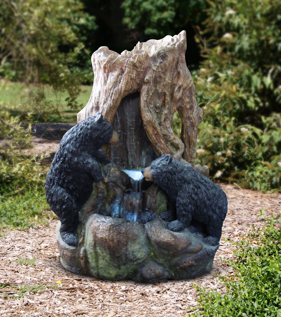 2 Bears Log Waterfall Fountain Tropical Outdoor Fountains And Ponds