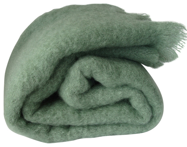 Olive Green Check Mohair Blanket Traditional Blankets by Mohairs