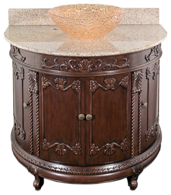 SemiCircle Vanity, Top and Sink, Espresso With Beige Granite, Style 3