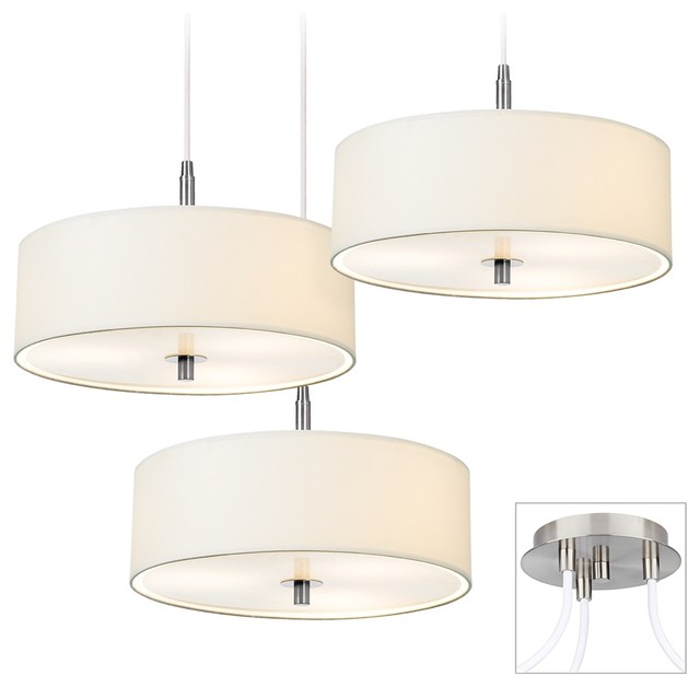 White Drum Brushed Nickel Triple Multi Light Pendant Transitional