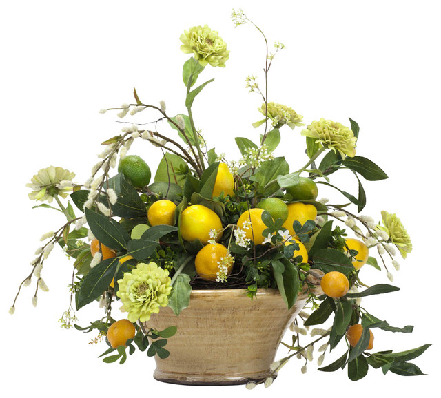 Lemon Arrangement in Ceramic Container Traditional Artificial