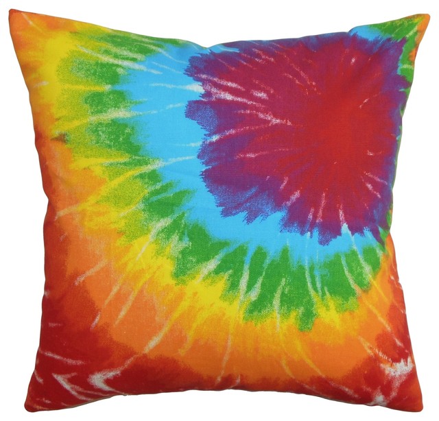 Betrys Tie Dye Pillow Green Orange 18"x18" Contemporary Decorative