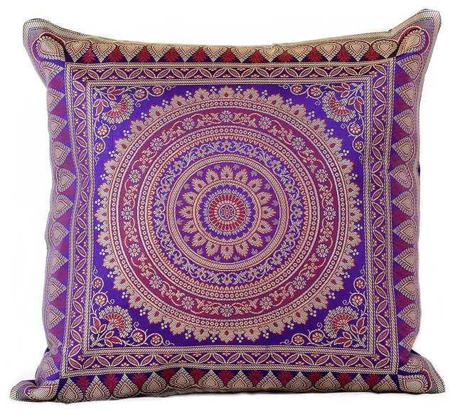 Exotic Oriental Pillow Cover, Set of 2 (Purple) - Asian - Decorative Pillows - by Banarsi Designs