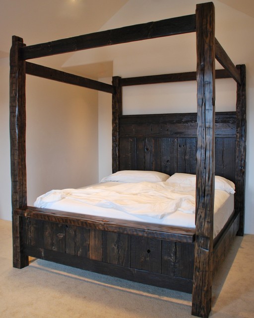 Custom Reclaimed Hand Hewn Canopy Bed - Rustic - Canopy Beds - other ...