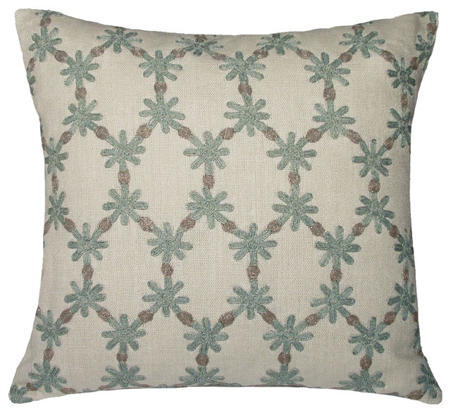 Ditsy Flower Linen Pillow, Powder Blue - Traditional - Decorative Pillows - by Kevin O Brien Studio