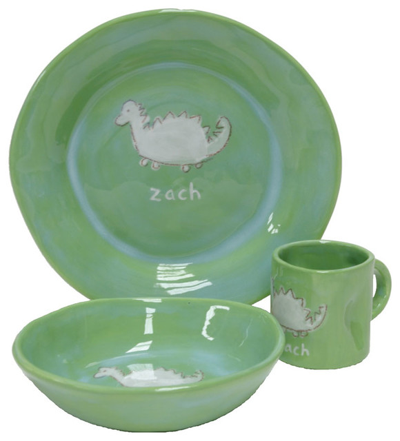 Green Dinosaur Character Personalized Ceramic Dish Collection Modern