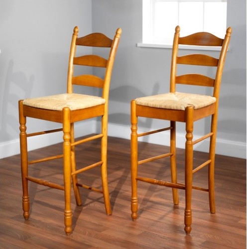 30" Ladder Back Stool in Oak (Set of 2) modern-bar-stools-and-counter 