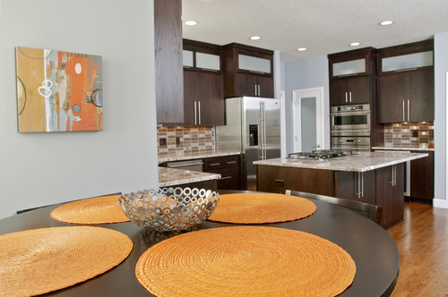 orange placemats are excellent accent pieces to your brown kitchen a modern brown kitchen with captivating orange placemats