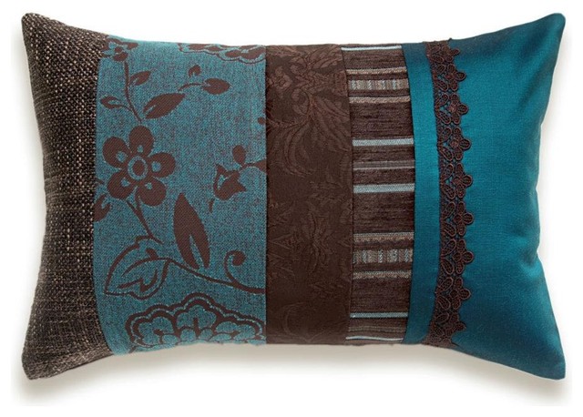 Teal Blue Chocolate Brown Lumbar Pillow Case 12 x 18 in IRMA DESIGN