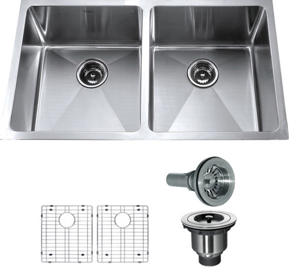 Kraus 33 inch Undermount 50/50 Double Bowl 16 gauge Stainless Steel ...