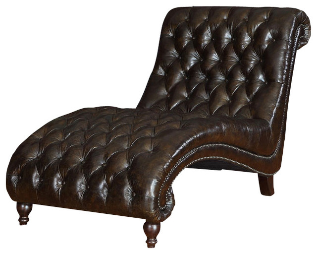 Princess Tufted Leather Chaise traditional-indoor-chaise ...