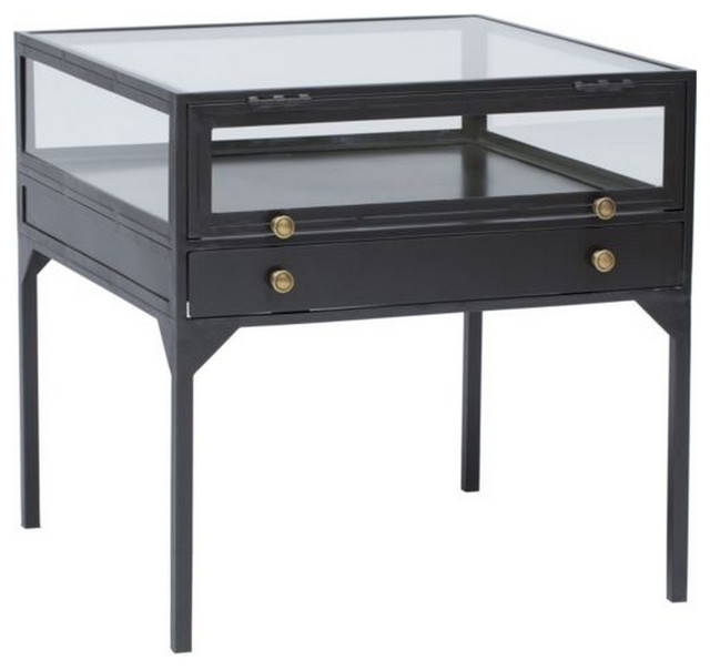 Shadow Box Metal and Glass Side Table Industrial Side Tables And