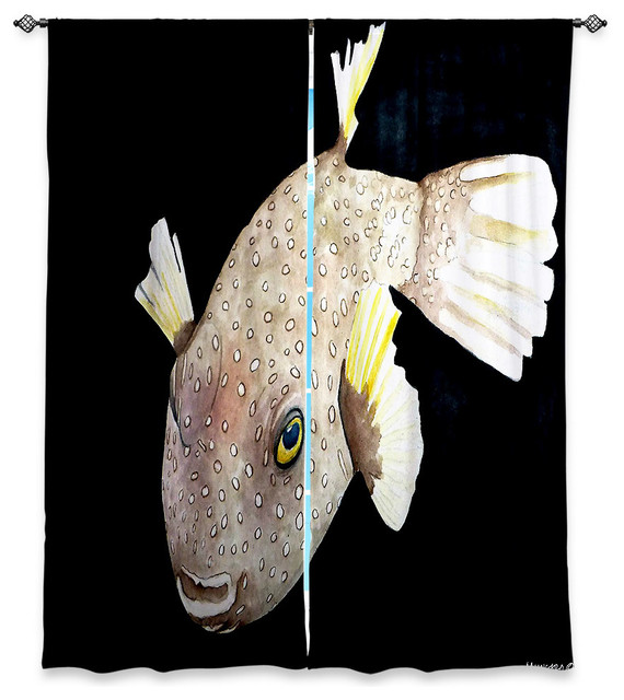 Window Curtains Lined by Marley Ungaro - Deep Sea Life- Puffer Fish 
