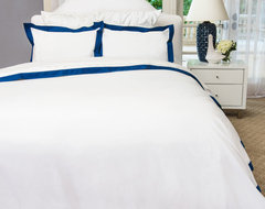 400 Thread Count Hotel Collection Border Bedding Duvet, The Linden Navy Blue modern duvet covers