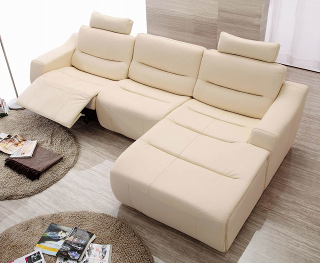 Cream Italian Leather Sectional Sofa Set with Recliner Chair ...