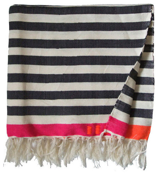 Medium Blanket, Black/White Stripe Contemporary Blankets by