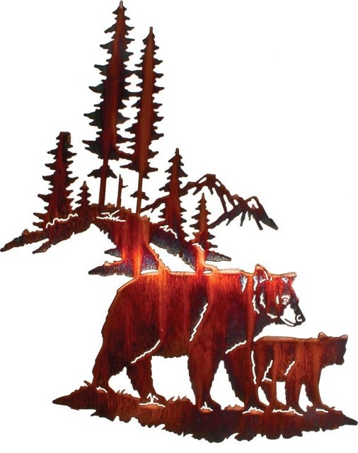 Rustic Metal Wall Art Bears on Huckleberry Search 18" Rustic