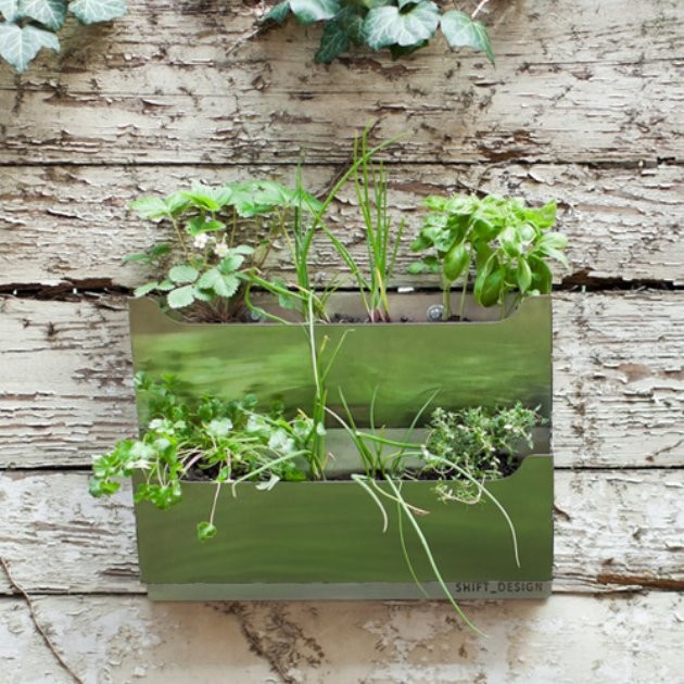 Rectangle Metal Wall-Mounted Cedar Herb Garden Planter - modern ...