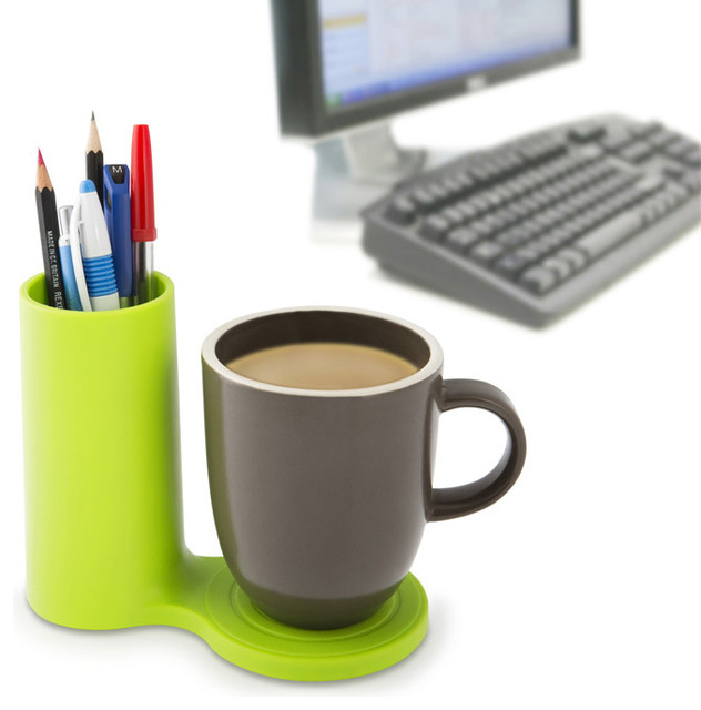 Jot Desk Coaster and Pen Holder, Green Modern Desk Accessories by
