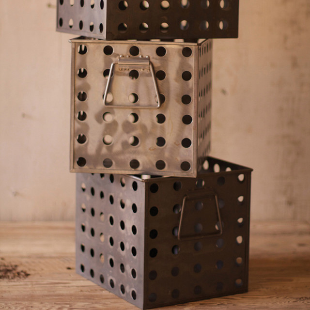 Perforated Metal Storage Basket Eclectic Storage Bins And Boxes