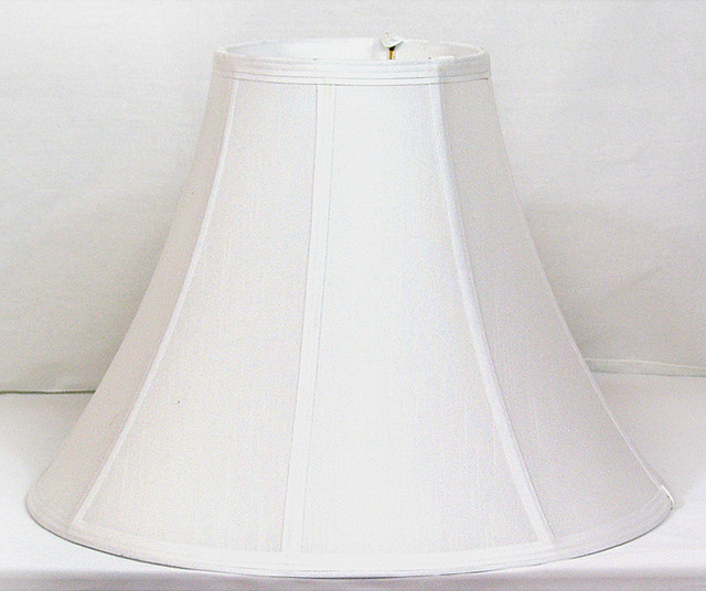 Bright White Shantung Silk Bell Shade Large Contemporary Lamp