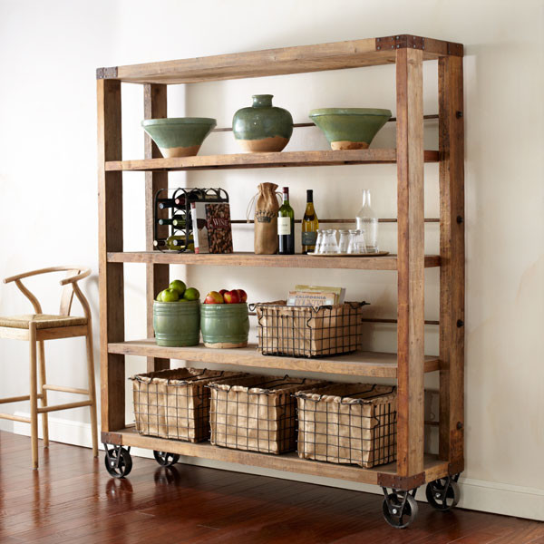 Reclaimed wood &amp; pipe shelving unit on wheels rustic-display-and-wall 