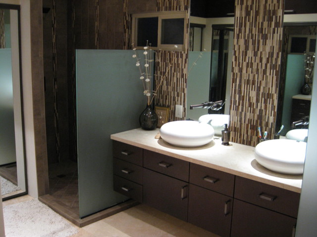 Master bathroom contemporary modern remodel with natural stone and ...