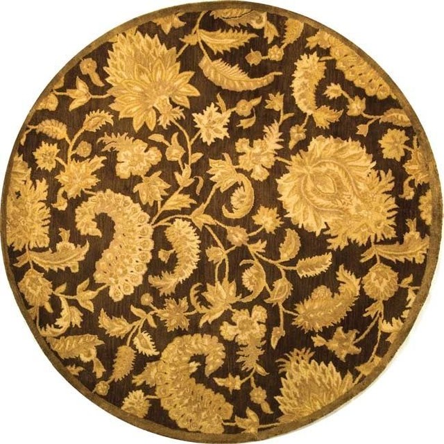 Transitional Classic Round 8' Round Dark Brown Area Rug Transitional