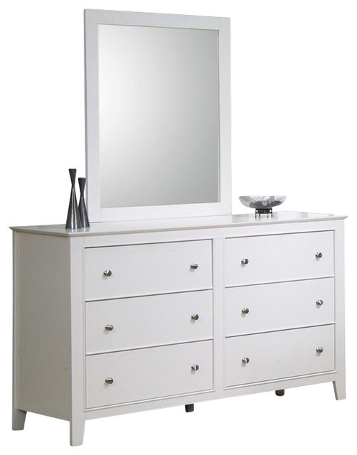Coaster Selena 6 Drawer Double Dresser and Mirror Set in White Finish Transitional Dressers