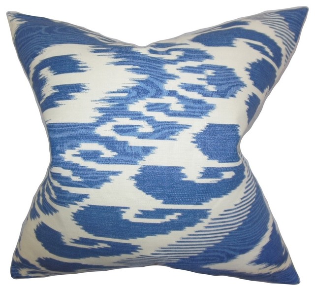 Fernande Ikat Pillow Blue 20" x 20" contemporary-decorative-pillows