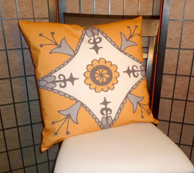 Moroccan Pillow Suzani Yellow Gray African 20 x 20 eclectic-decorative-pillows