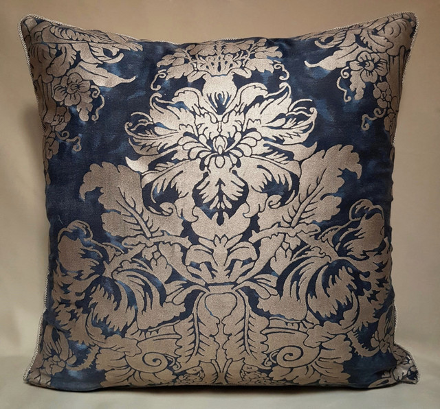 Pair of Fortuny Dandolo Midnight Blue & Silvery Gold Throw Pillow Covers - Decorative Pillows ...