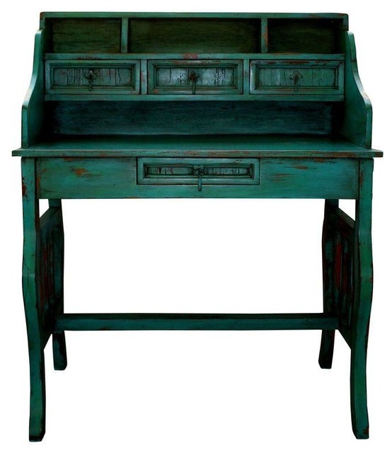 Used Mexican Turquoise Rustic Distressed Desk Modern Desks And