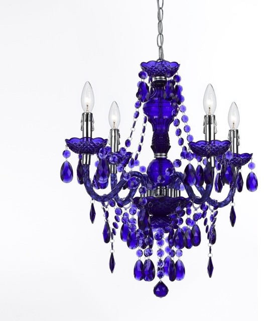 Plastic 4Light Mini Chandelier in White, Purple Contemporary Chandeliers