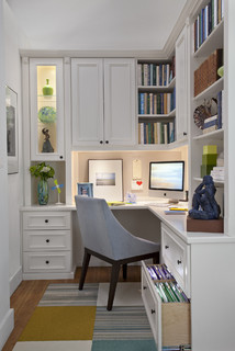 Small home office with lots of storage.