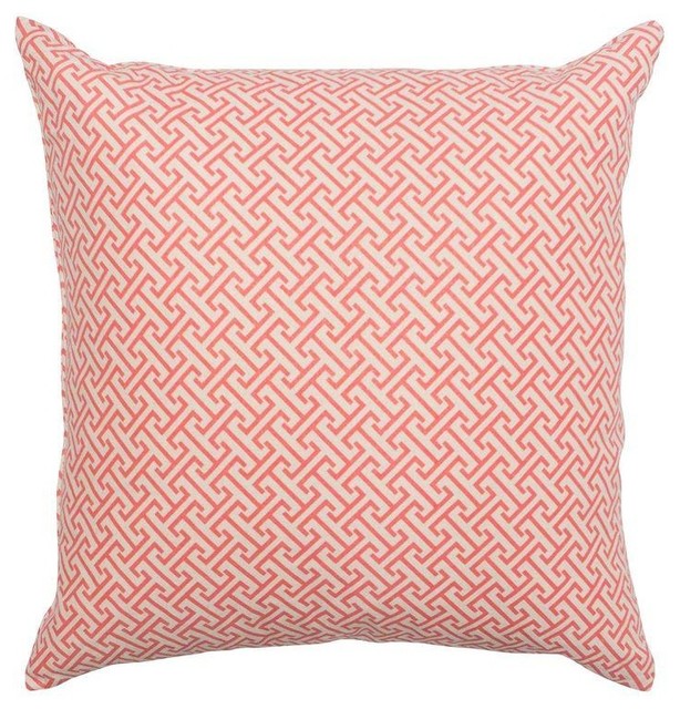 Pre-owned Greek Key Motif Coral Pillow - Mediterranean - Decorative Pillows - by Chairish