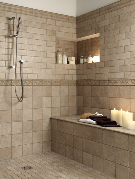 tile bathroom tiles shower bathrooms beige floor traditional brown wall showers florida tiled bath millenia stone small corner remodel francisco