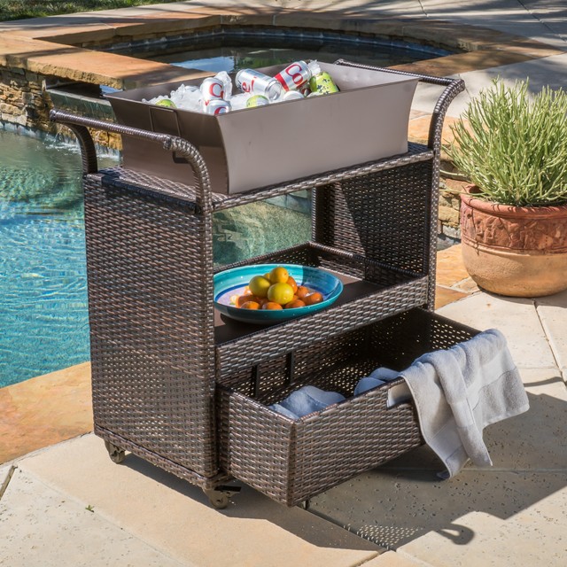 Christopher Knight Home Ravenna Outdoor Wicker Bar Cart Contemporary