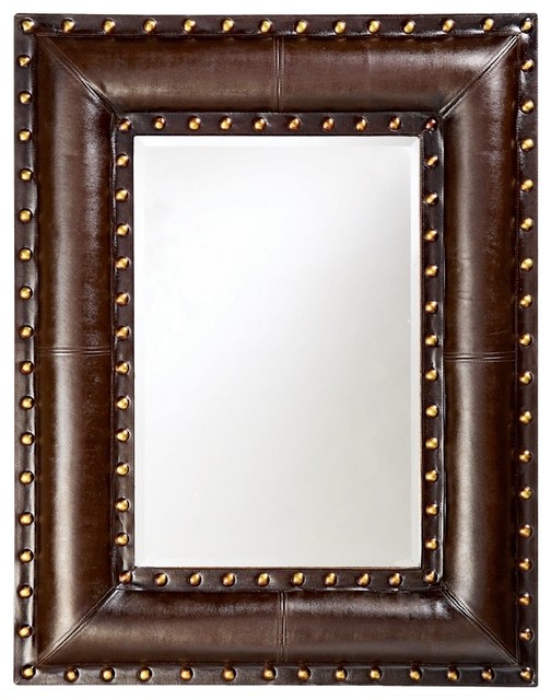 Rustic Lodge Studded Faux Leather Padded 45 High Wall Mirror