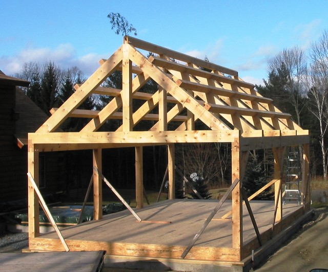 Timber Frame Addition to a Log Cabin in Vermont Traditional boston