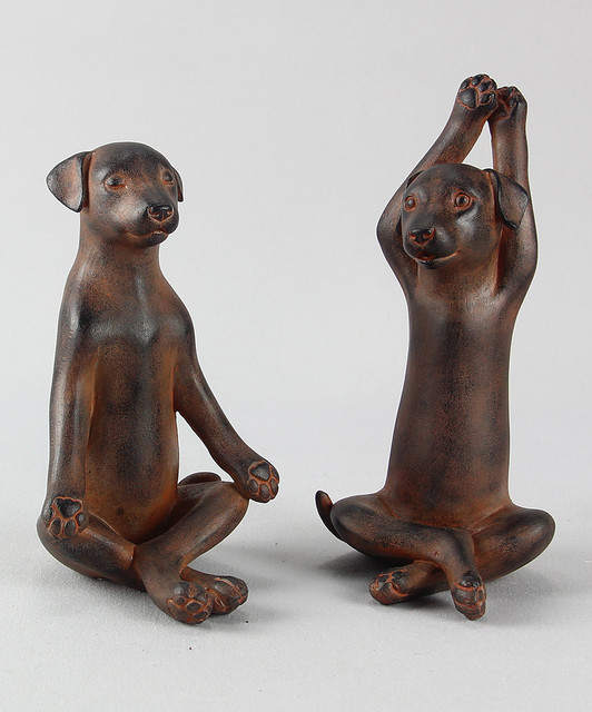 paw and tail yoga dog figurine