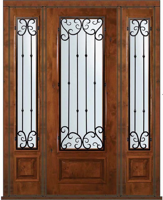 Prehung Side lights Door 96 Alder Valencia 3/4 Lite Wrought Iron