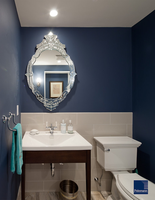 blue bathroom, dark blue bathroom walls, blue color in bathroom, bathroom color schemes