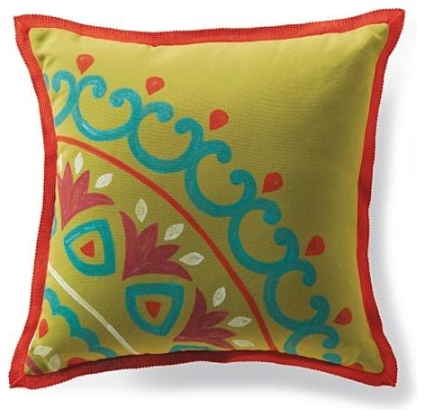 Outdoor Hand-painted Suzani Pillow - Frontgate - Traditional - Outdoor Cushions And Pillows - by ...