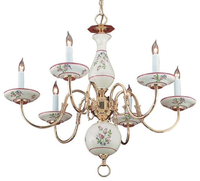 Italian Hand Painted Ceramic Soft Rose Floral Chandelier Modern