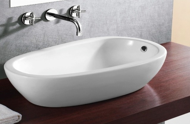Round White Ceramic Vessel Bathroom Sink contemporary-bathroom-sinks