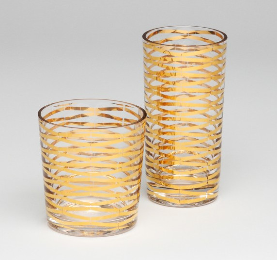 Gold Ribbons Drinking Glass Contemporary Everyday Glasses by DwellStudio