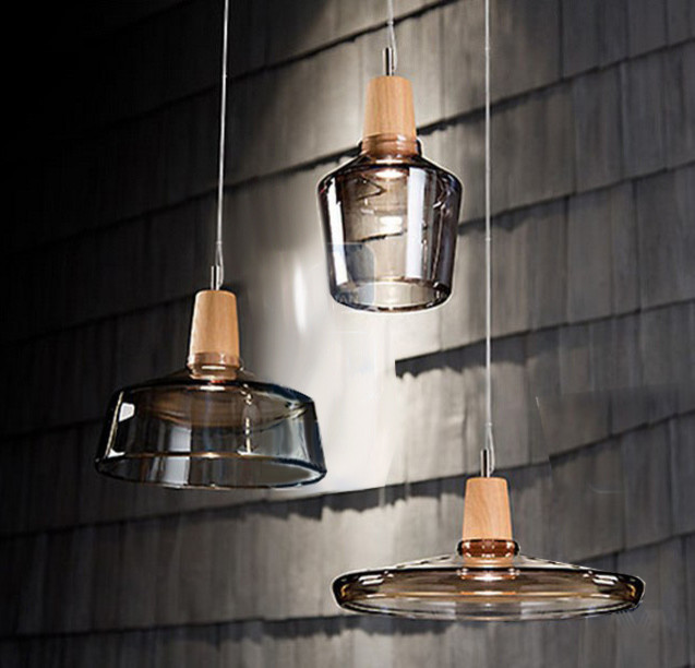 Modern Clear Glass and Wood Cap Pendant Lighting - contemporary ...
