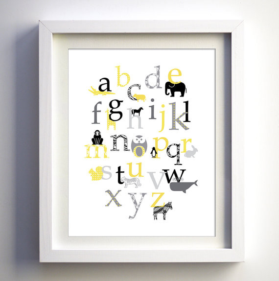 Baby Nursery Wall Decor, Retro Animal Alphabet by Fancy Prints 